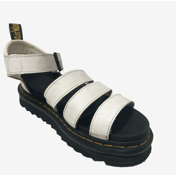 DR MARTENS Blaire Platform Chunky Sandals Three Strap White Leather Y2K Sz 7 - Picture 1 of 12